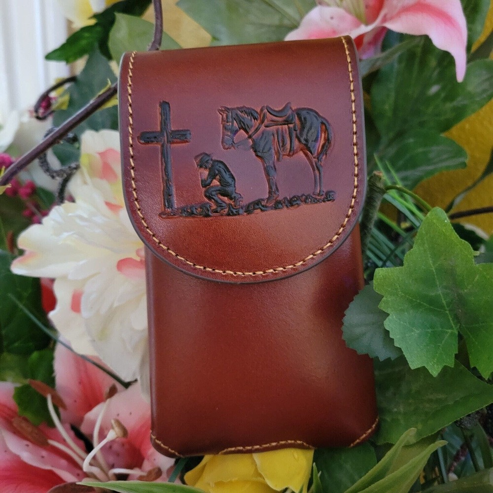 Montana West Praying Cowboy Belt Loop Phone Holster Brown Sz Medium Genu…